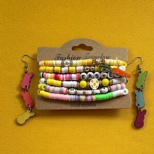 Easter Bunny Multicolor Bracelet Set with Bunny Earrings